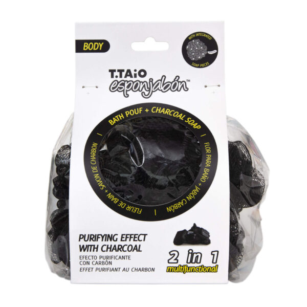 ESPONJABON Bath Pouf + Soap Charcoal, Purifying Effect