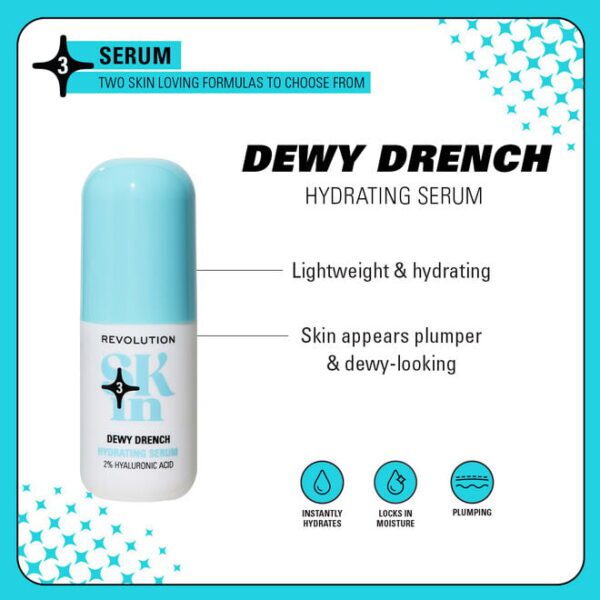 REVOLUTION Skin Dewy Drench 2% Hyaluronic Acid Hydrating Serum 30ml - Image 3